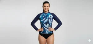Custom Designed long Sleeve rashguard for women with print, made of protective UV fabric