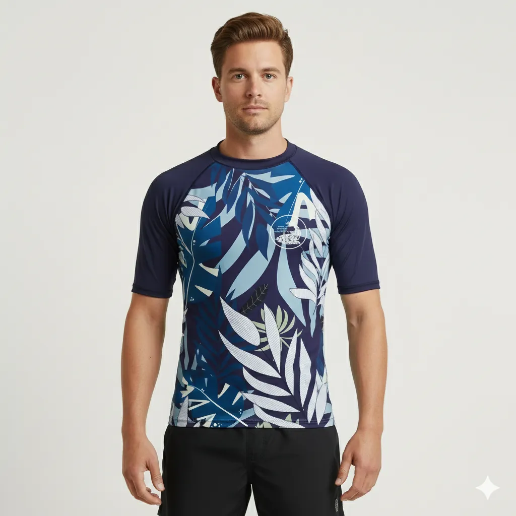 Custom Designed Short Sleeve rashguard with print, made of protective UV fabric