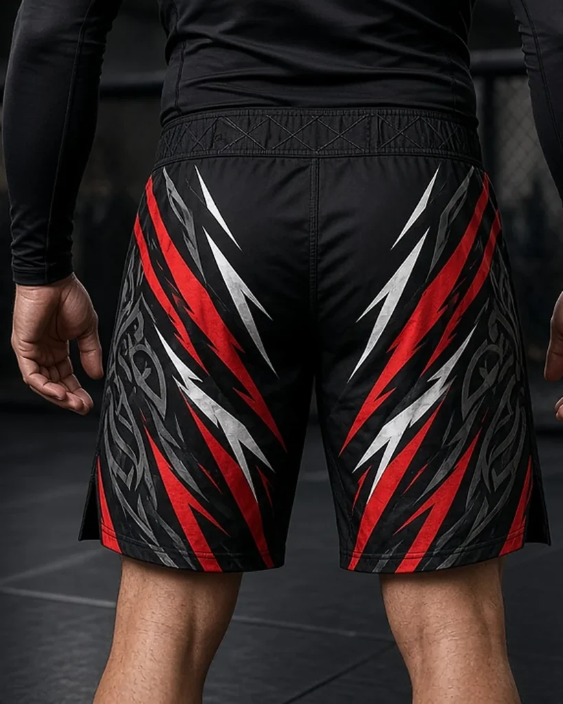 Custom sublimated MMA and BJJ fight shorts, back