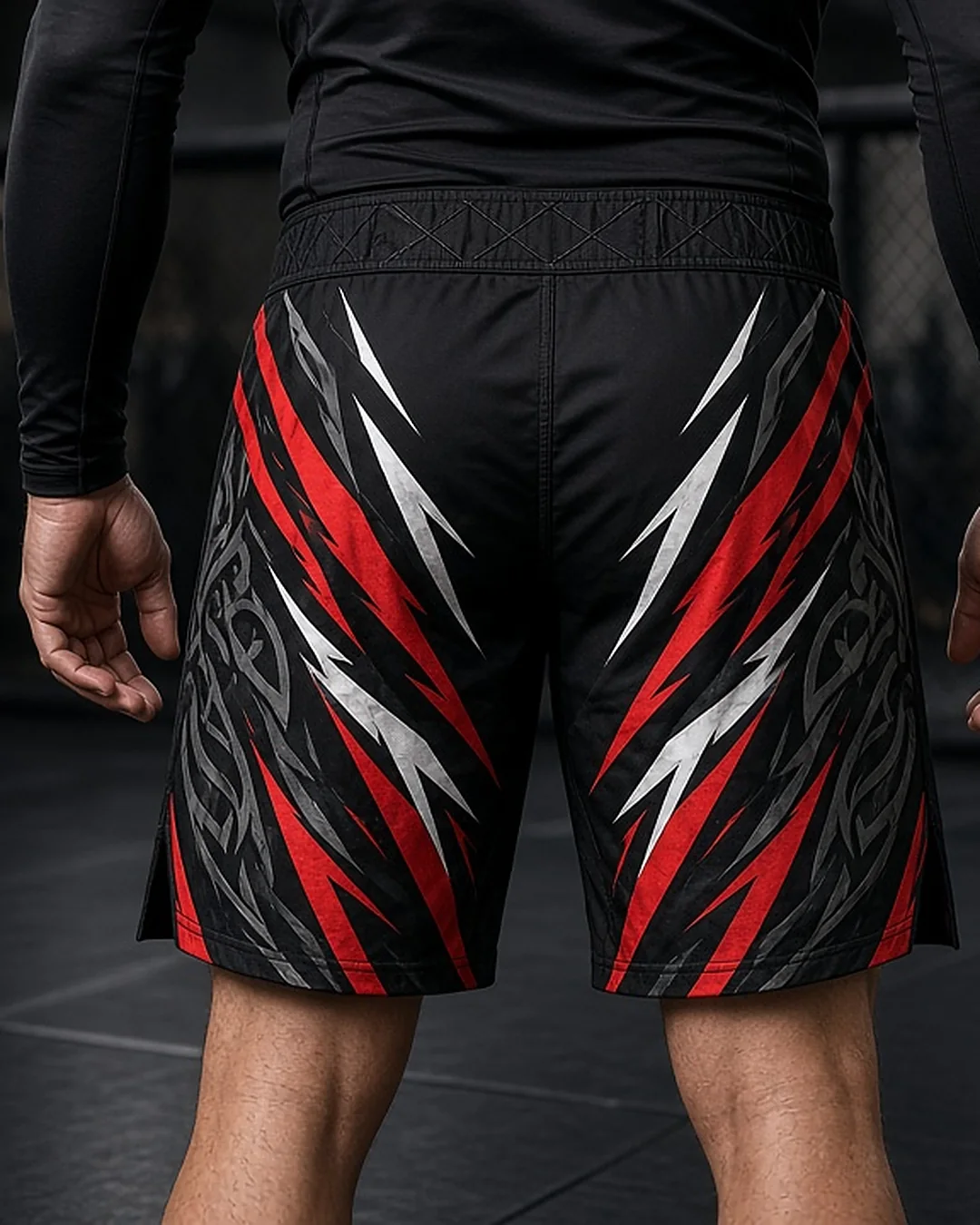 Custom sublimated MMA and BJJ fight shorts, back