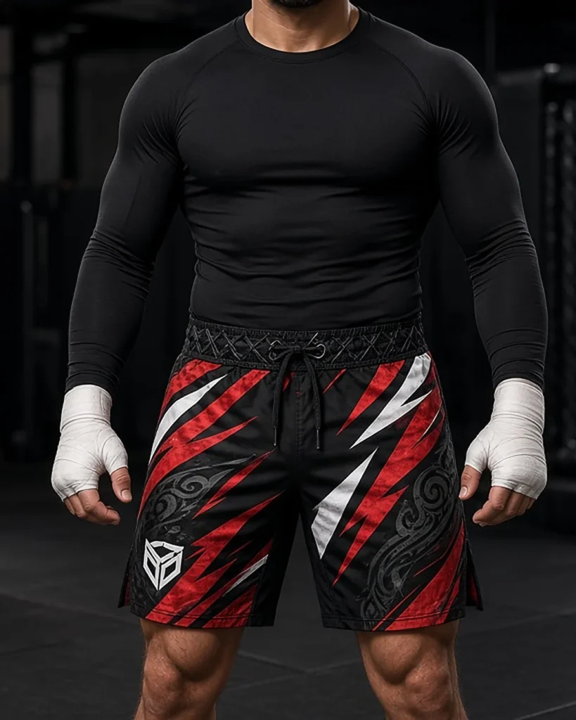Custom sublimated MMA and BJJ fight shorts, front